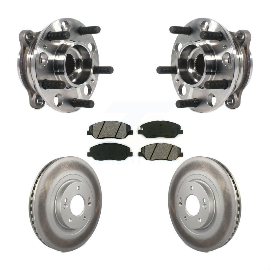 Front Hub Bearing Assembly With Coated Disc Brake Rotors And Semi-Metallic Pads Kit For 2015-2016 Hyundai Santa Fe XL 3.3L KBB-116108