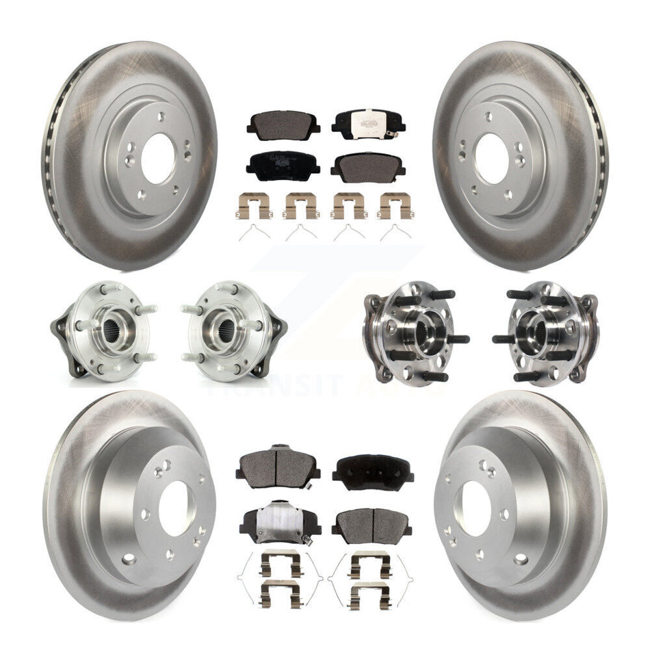 Front Rear Hub Bearings Assembly Coated Disc Brake Rotors And Ceramic Pads Kit (10Pc) For 2017-2018 Hyundai Santa Fe Sport AWD KBB-116130