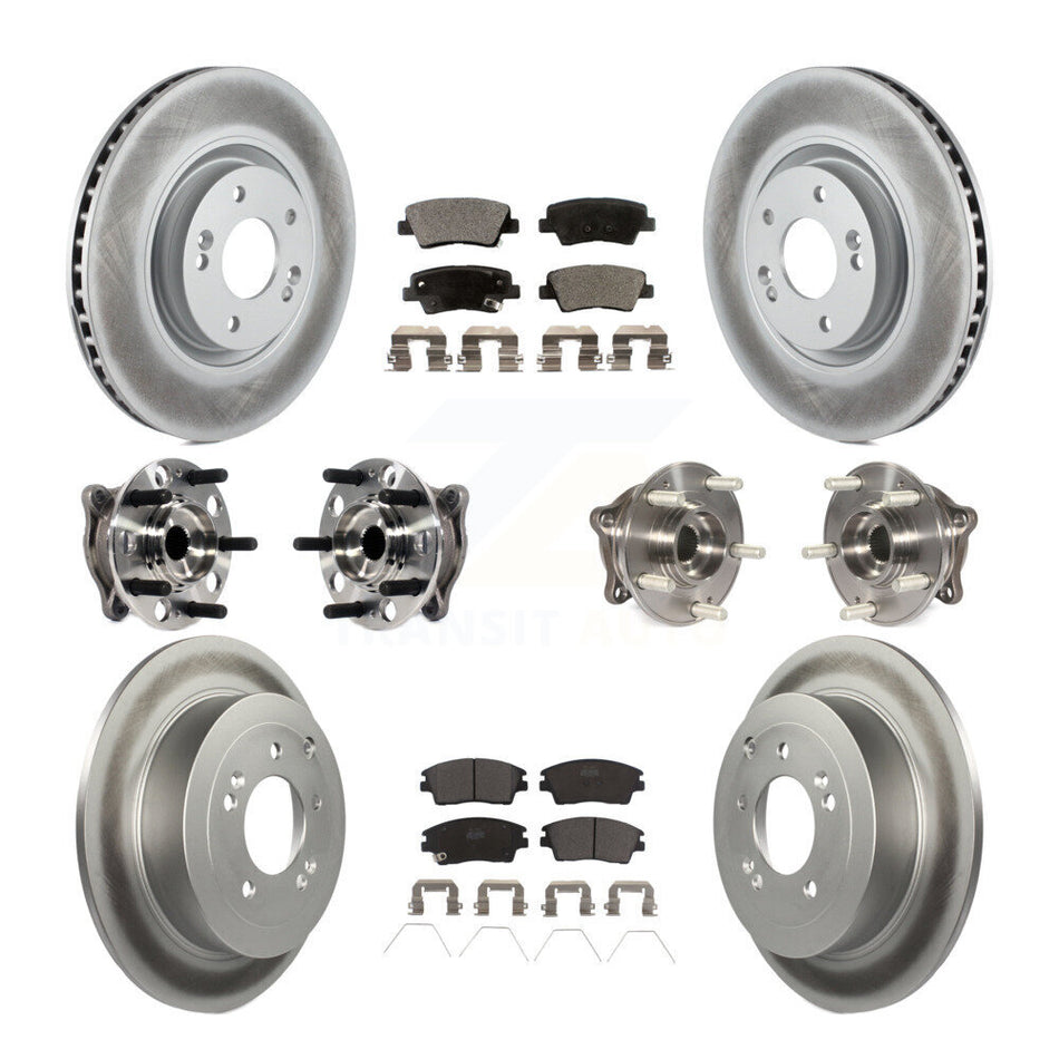 Front Rear Hub Bearings Assembly Coated Disc Brake Rotors And Ceramic Pads Kit (10Pc) For 2017-2021 Kia Sportage AWD with Turbocharged With Manual Parking KBB-116132