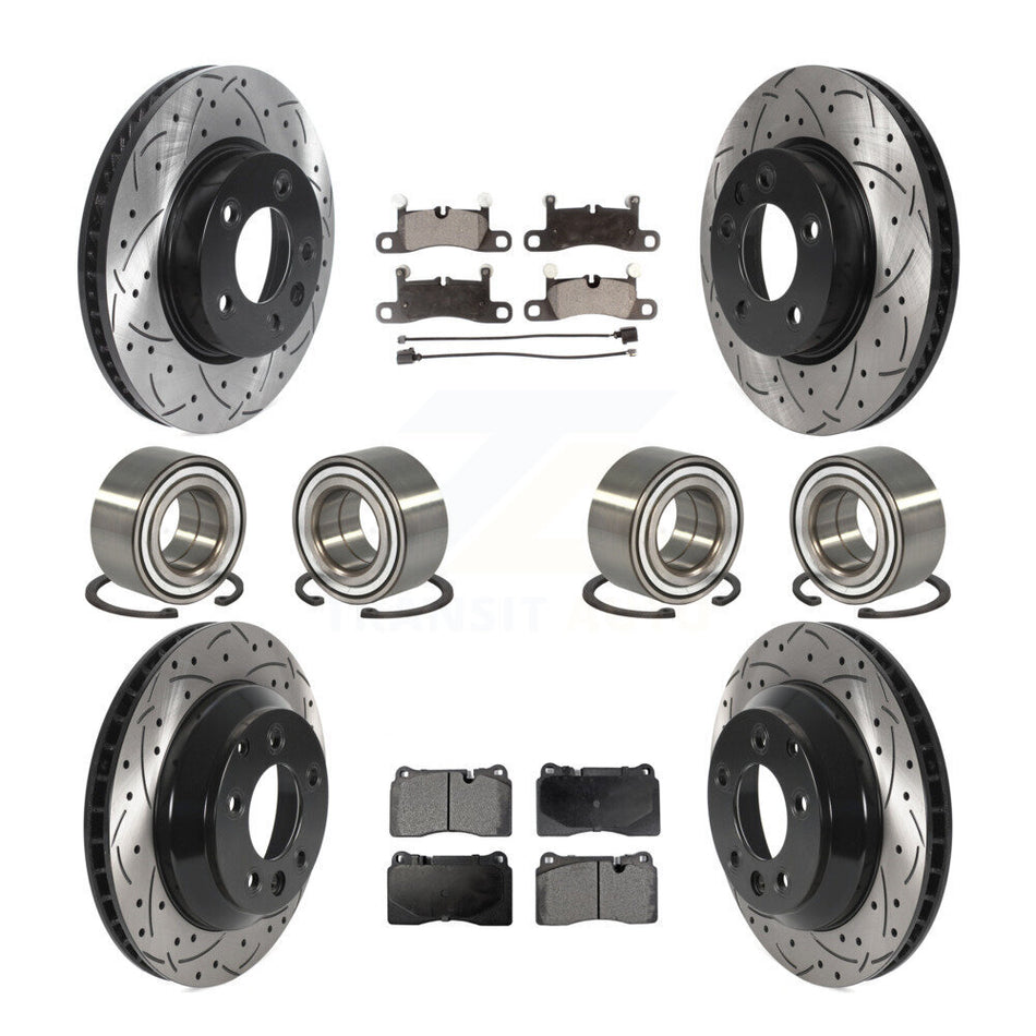 Front Rear Wheel Bearings Coated Disc Brake Rotors And Semi-Metallic Pads Kit (10Pc) For 2011-2015 Volkswagen Touareg With 330mm Diameter Rotor KBB-116182