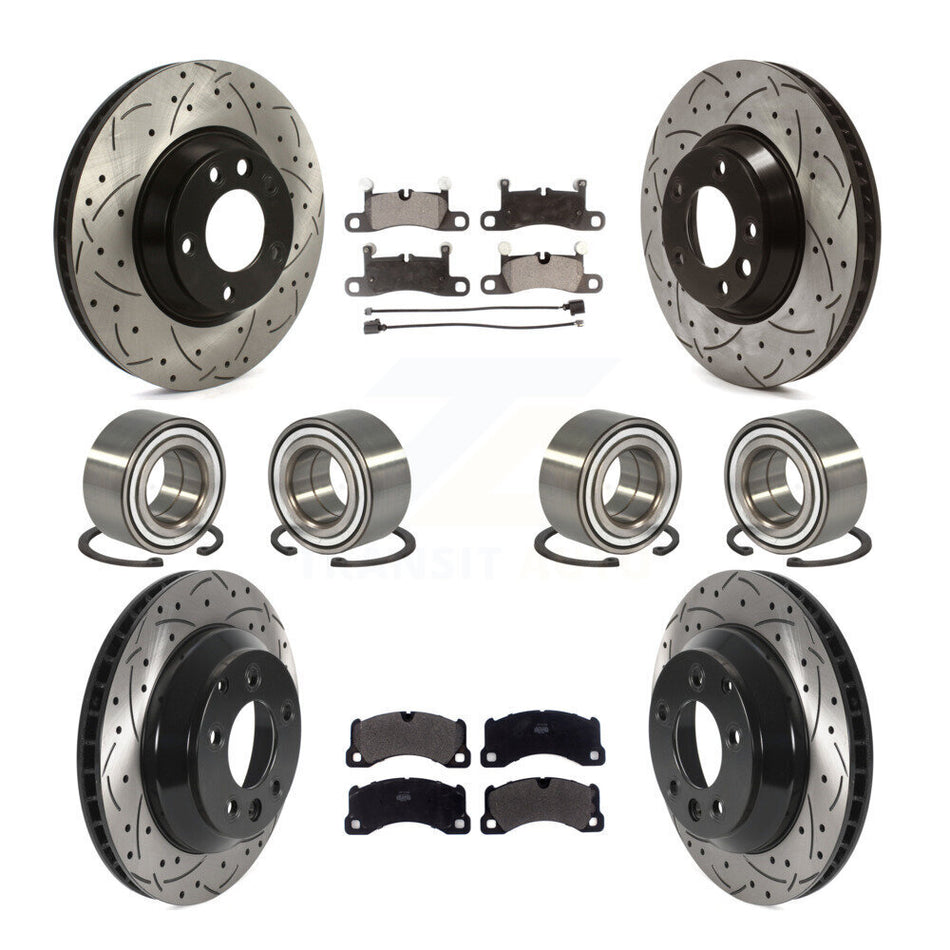 Front Rear Wheel Bearings Coated Disc Brake Rotors And Semi-Metallic Pads Kit (10Pc) For 2011-2012 Porsche Cayenne Base With 380mm Diameter Rotor KBB-116184