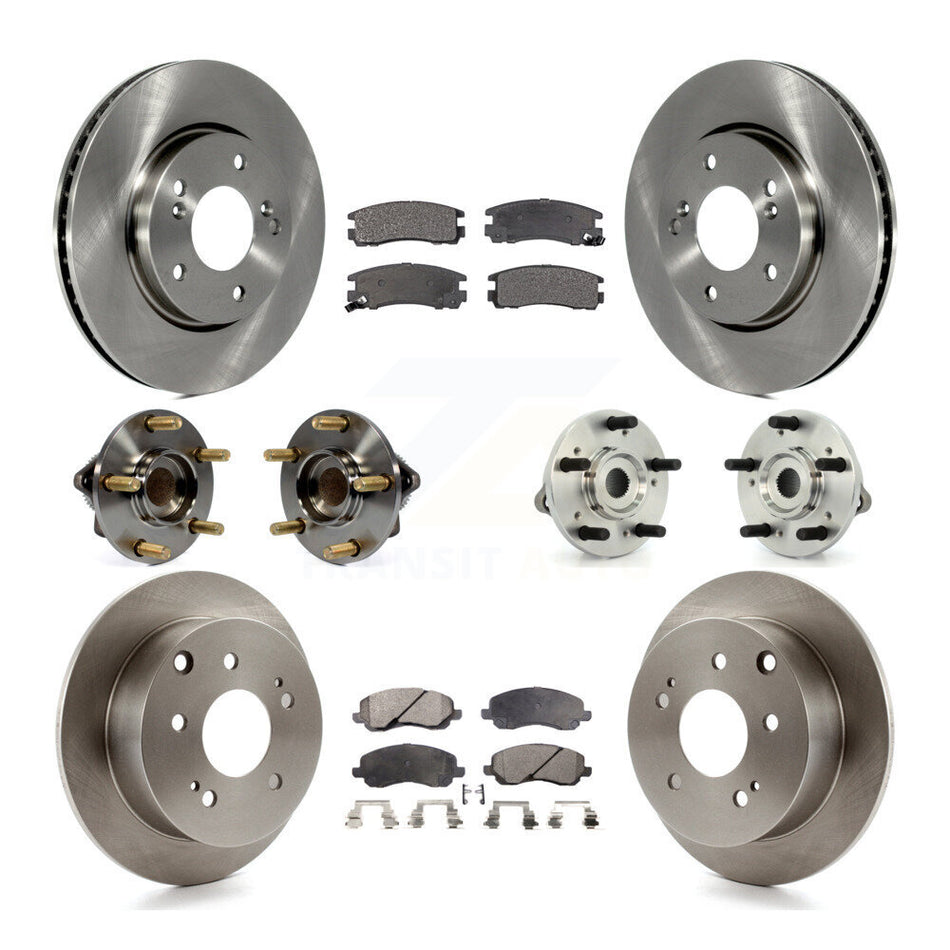 Front Rear Hub Bearings Assembly Disc Brake Rotors And Semi-Metallic Pads Kit (10Pc) For 2010-2012 Mitsubishi Galant KBB-116193