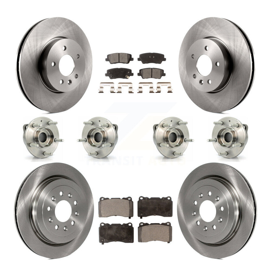 Front Rear Hub Bearings Assembly Disc Brake Rotors And Ceramic Pads Kit (10Pc) For 2013-2015 Cadillac ATS AWD With 321mm Diameter Rotor KBB-116211