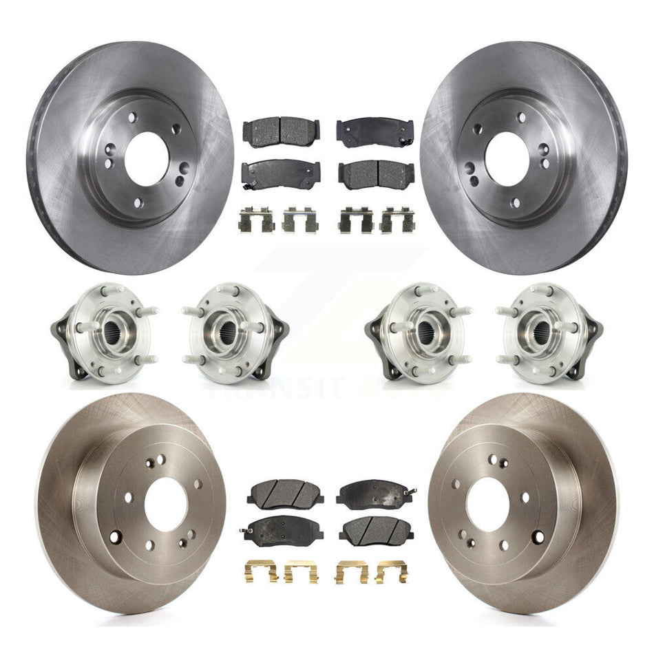 Front Rear Hub Bearings Assembly Disc Brake Rotors And Ceramic Pads Kit (10Pc) For 2007-2009 Hyundai Santa Fe AWD KBB-116217