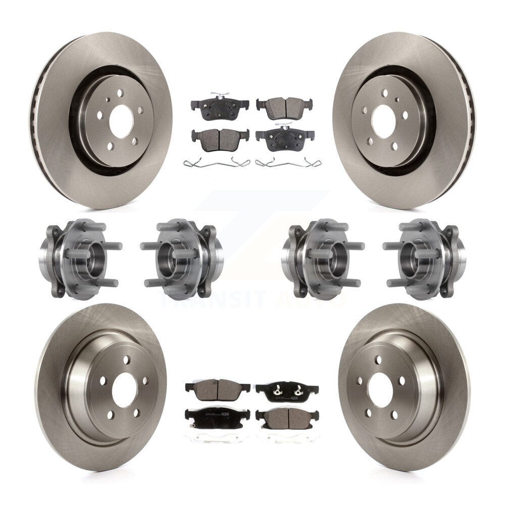 Front Rear Hub Bearings Disc Brake Rotors And Pads Kit (10Pc) For Lincoln Continental AWD KBB-116289