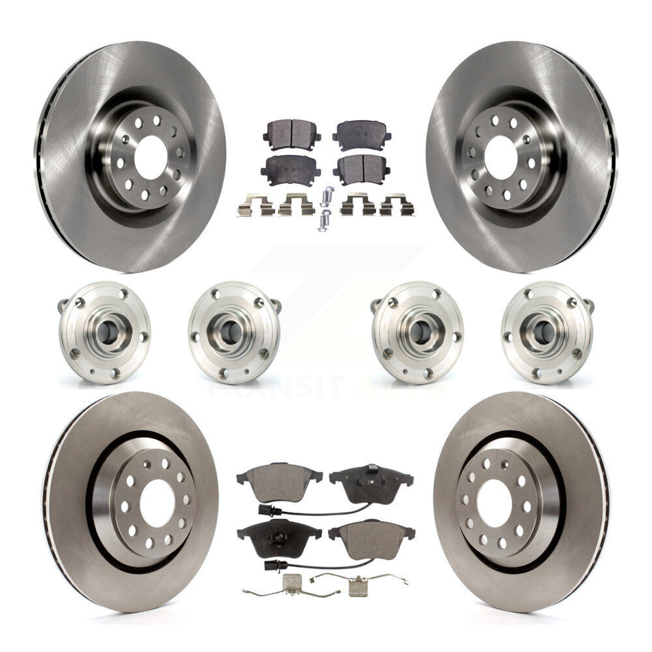 Front Rear Hub Bearings Assembly Disc Brake Rotors And Ceramic Pads Kit (10Pc) For Volkswagen Passat CC R32 KBB-116300