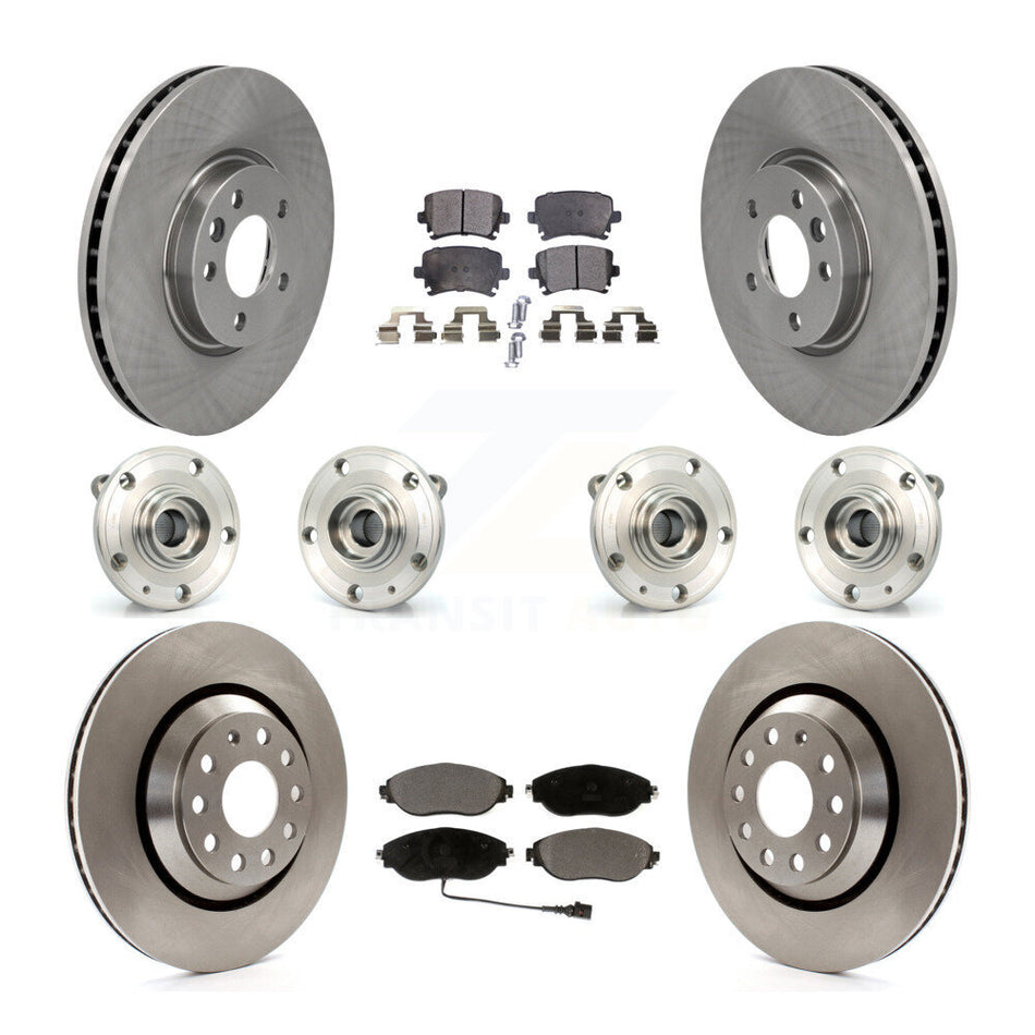 Front Rear Hub Bearings Assembly Disc Brake Rotors And Ceramic Pads Kit (10Pc) For 2013-2014 Volkswagen CC AWD KBB-116302