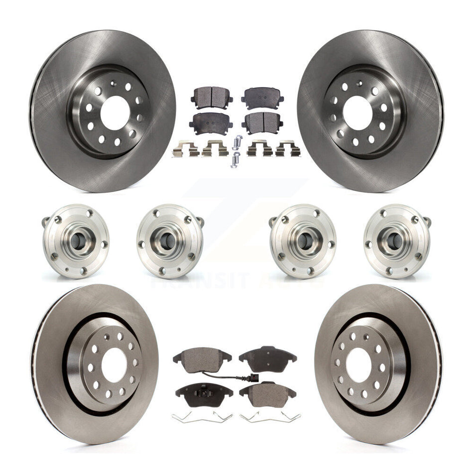 Front Rear Hub Bearings Assembly Disc Brake Rotors And Ceramic Pads Kit (10Pc) For 2009-2010 Volkswagen Passat CC AWD With 312mm Diameter Rotor KBB-116303