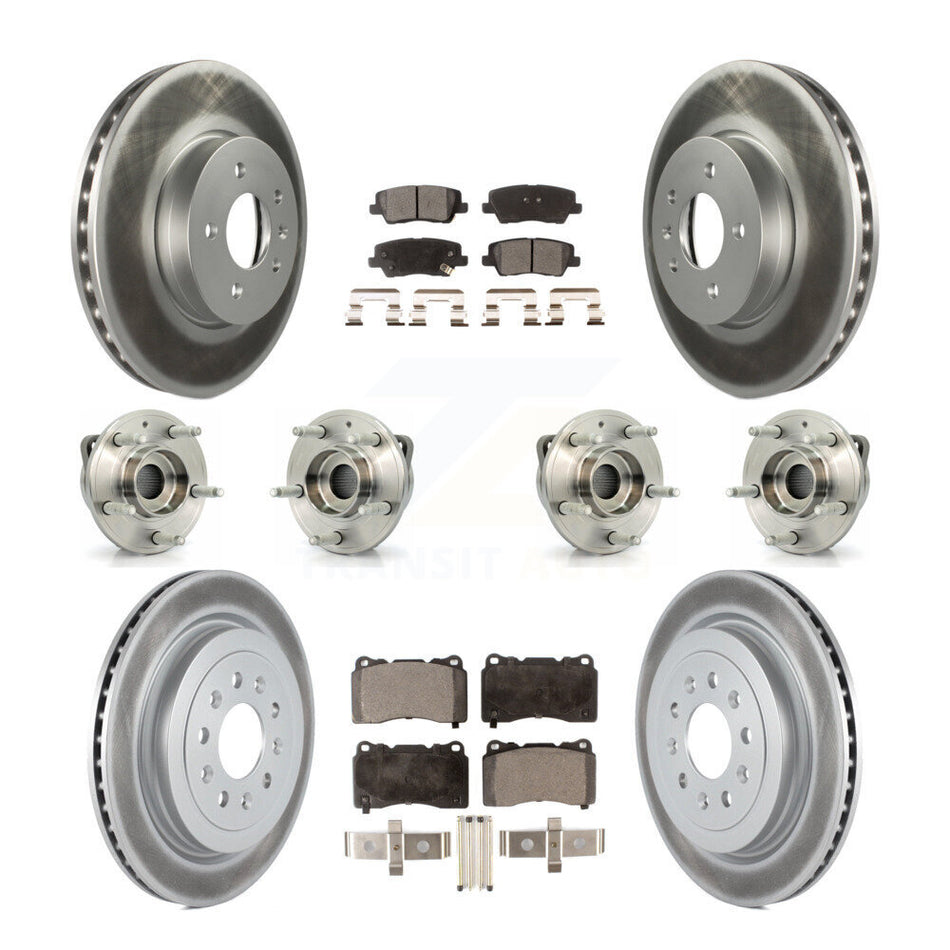Front Rear Hub Bearings Assembly Coated Disc Brake Rotors And Semi-Metallic Pads Kit (10Pc) For 2013-2015 Cadillac ATS AWD With 321mm Diameter Rotor KBB-116349