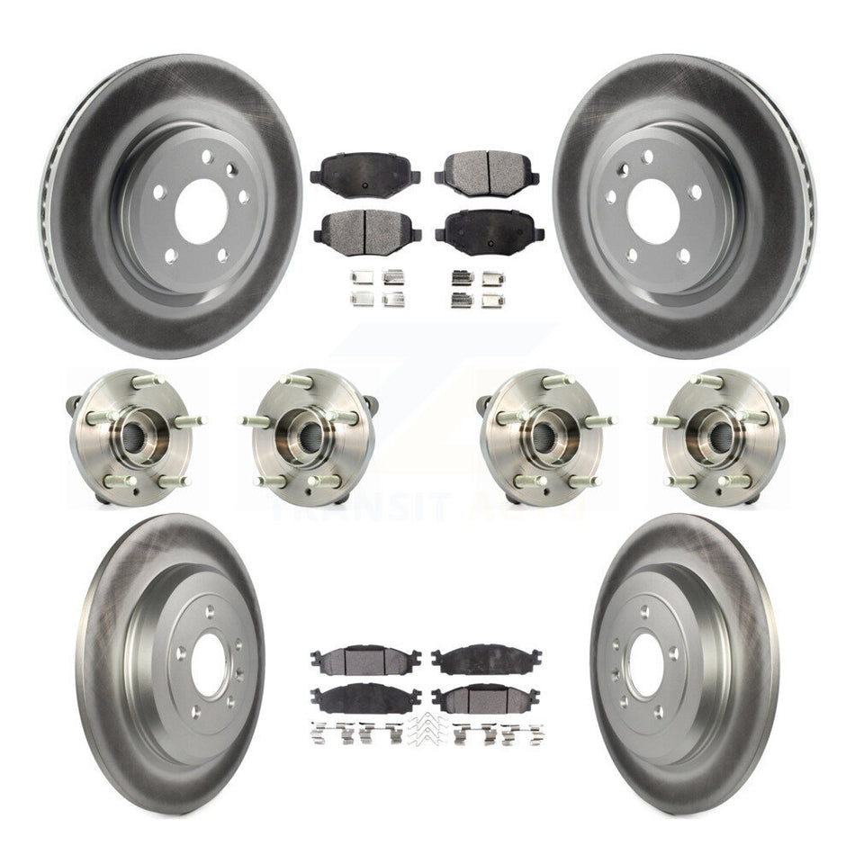 Front Rear Hub Bearings Assembly Coated Disc Brake Rotors And Semi-Metallic Pads Kit (10Pc) For Ford Taurus Flex Lincoln MKT MKS KBB-116367