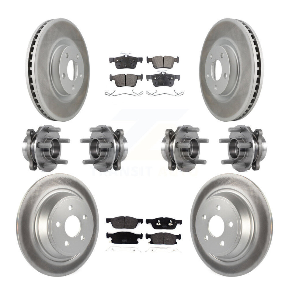 Front Rear Hub Bearings Assembly Coated Disc Brake Rotors And Semi-Metallic Pads Kit (10Pc) For 2018 Lincoln Continental AWD With 316mm Diameter Rotor KBB-116385