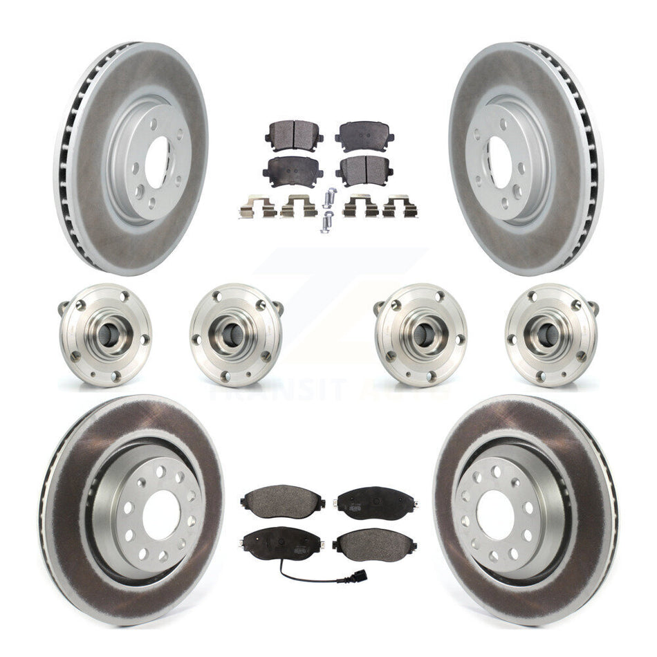 Front Rear Hub Bearings Assembly Coated Disc Brake Rotors And Semi-Metallic Pads Kit (10Pc) For 2013-2014 Volkswagen CC AWD KBB-116400