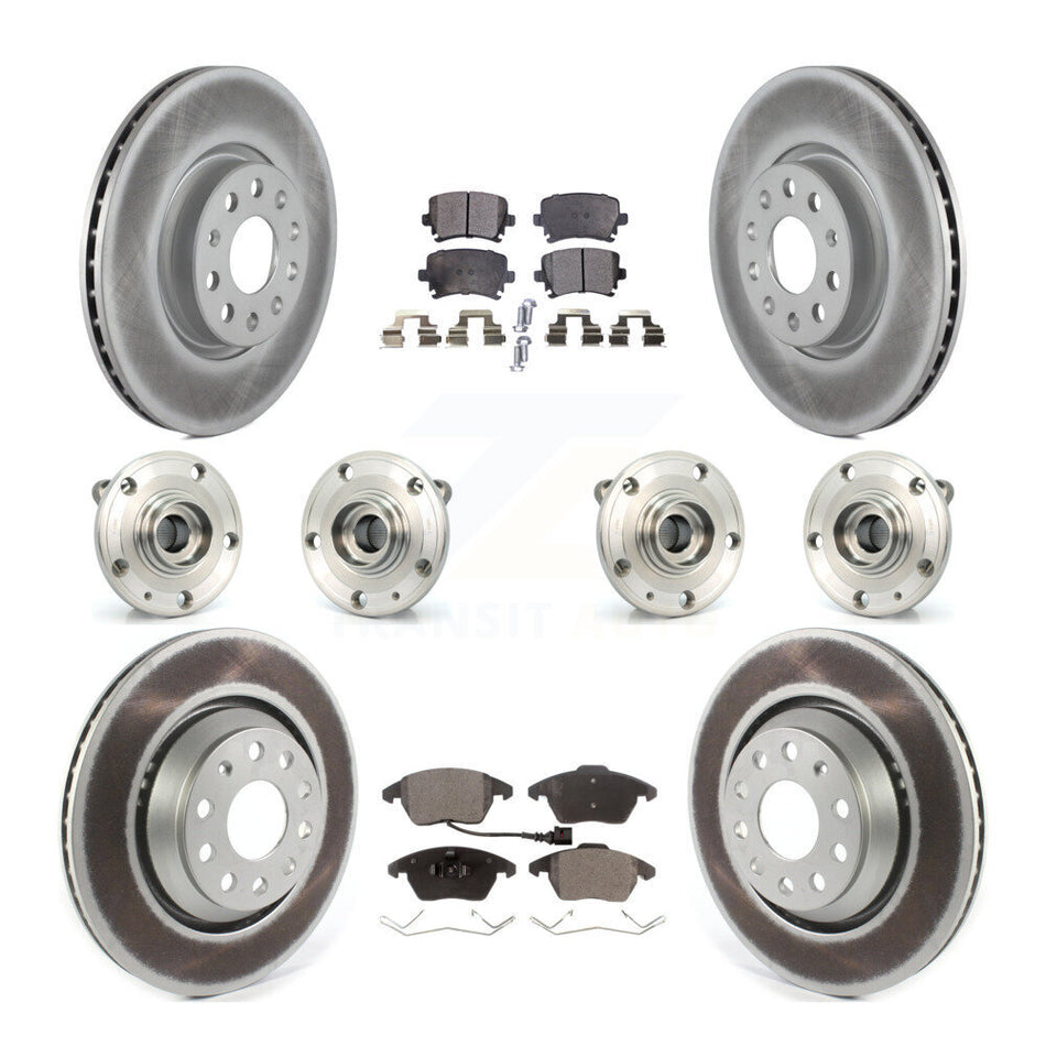 Front Rear Hub Bearings Assembly Coated Disc Brake Rotors And Semi-Metallic Pads Kit (10Pc) For 2009-2010 Volkswagen Passat CC AWD With 312mm Diameter Rotor KBB-116401