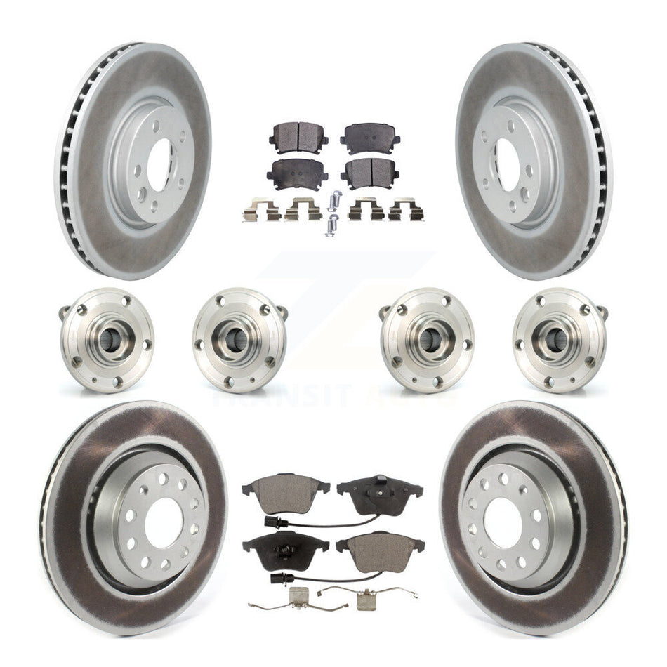 Front Rear Hub Bearings Assembly Coated Disc Brake Rotors And Semi-Metallic Pads Kit (10Pc) For Volkswagen CC With 340mm Diameter Rotor KBB-116402