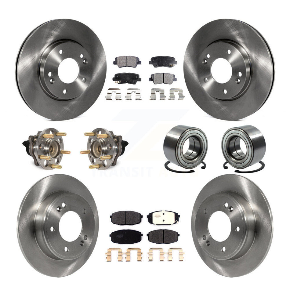 Front Rear Wheel Hub Bearings Assembly Disc Brake Rotors And Semi-Metallic Pads Kit (10Pc) For 2014-2016 Kia Soul KBB-116464
