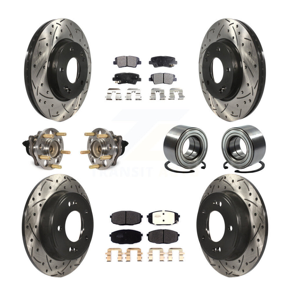 Front Rear Wheel Hub Bearings Assembly Coated Disc Brake Rotors And Semi-Metallic Pads Kit (10Pc) For 2014-2016 Kia Soul KBB-116481