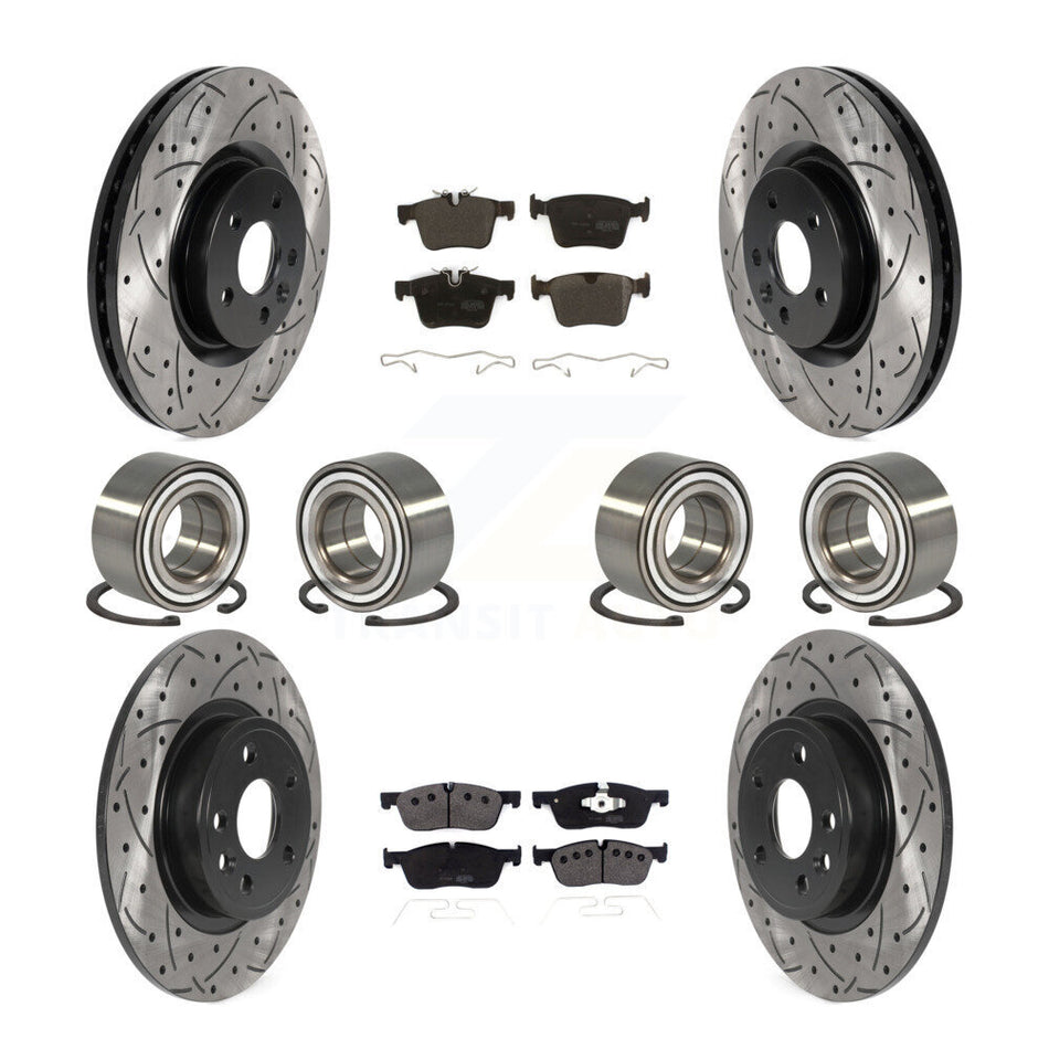 Front Rear Wheel Bearings Coated Disc Brake Rotors And Semi-Metallic Pads Kit (10Pc) For 2015-2017 Land Rover Discovery Sport KBB-116486