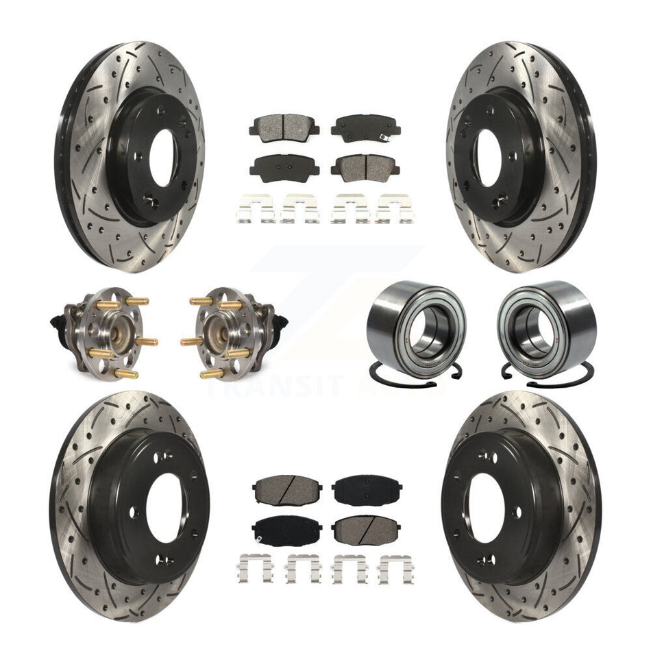 Front Rear Hub Bearing Coated Disc Brake Rotor And Pads Kit (10Pc) For 2014-2016 Kia Soul KBB-116487