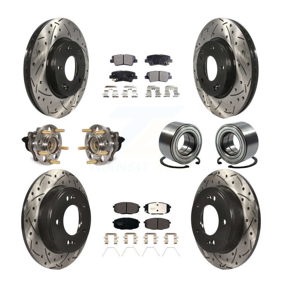 Front Rear Wheel Hub Bearings Assembly Coated Disc Brake Rotors And Ceramic Pads Kit (10Pc) For 2014-2016 Kia Soul KBB-116488
