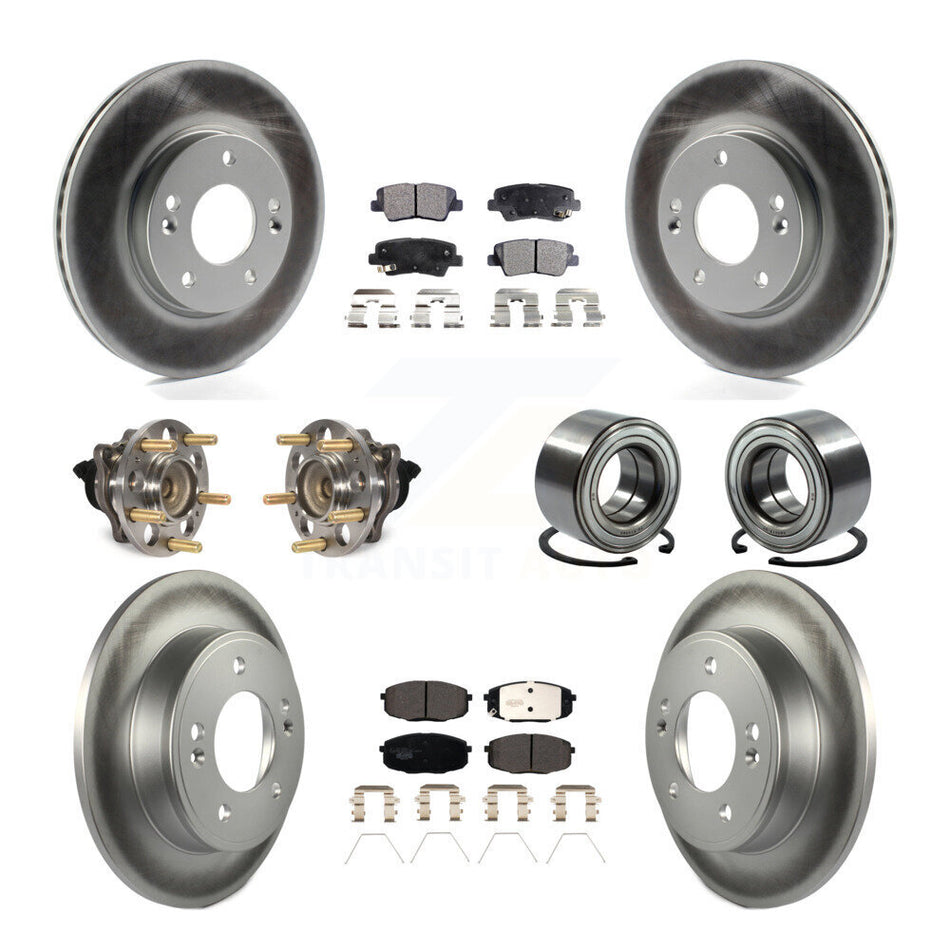 Front Rear Wheel Hub Bearings Assembly Coated Disc Brake Rotors And Ceramic Pads Kit (10Pc) For 2014-2016 Kia Soul KBB-116514