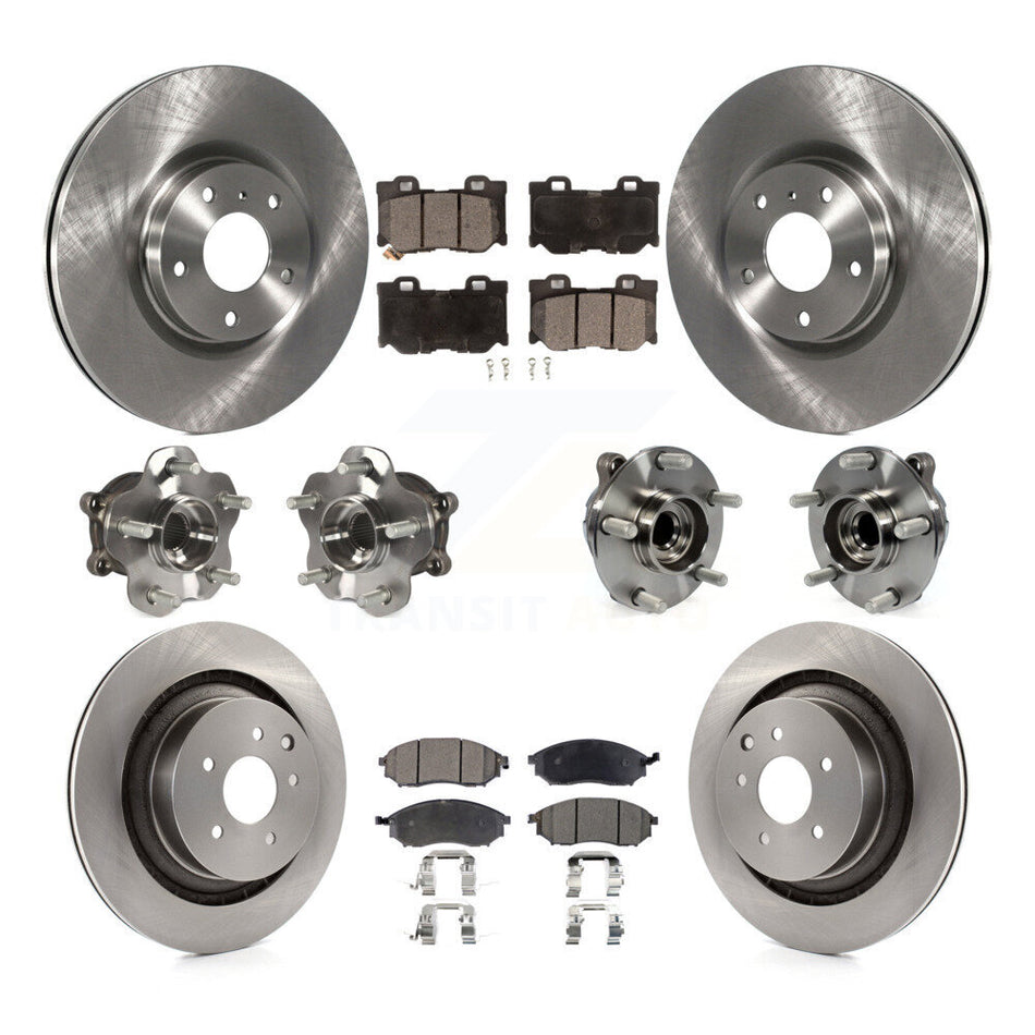 Front Rear Hub Bearing Disc Brake Rotor And Semi-Metallic Pads Kit (10Pc) For Nissan 370Z KBB-116542