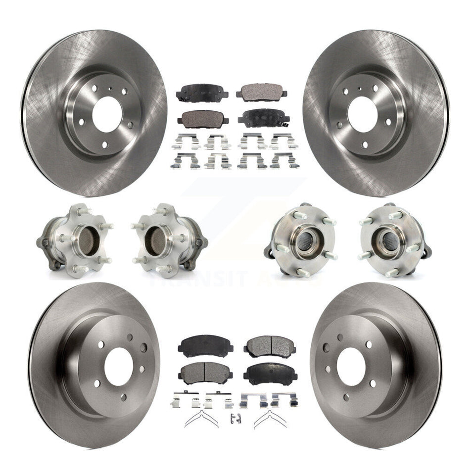 Front Rear Hub Bearings Assembly Disc Brake Rotors And Semi-Metallic Pads Kit (10Pc) For Nissan Maxima KBB-116550