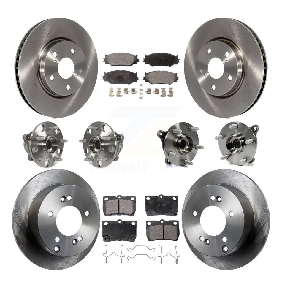 Front Rear Hub Bearings Assembly Disc Brake Rotors And Semi-Metallic Pads Kit (10Pc) For Lexus IS250 KBB-116555