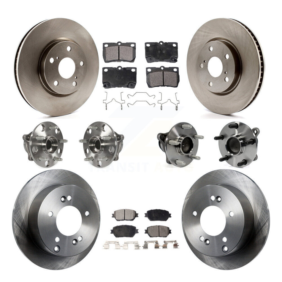 Front Rear Hub Bearings Assembly Disc Brake Rotors And Semi-Metallic Pads Kit (10Pc) For Lexus IS250 Vehicles Built USA Market KBB-116556