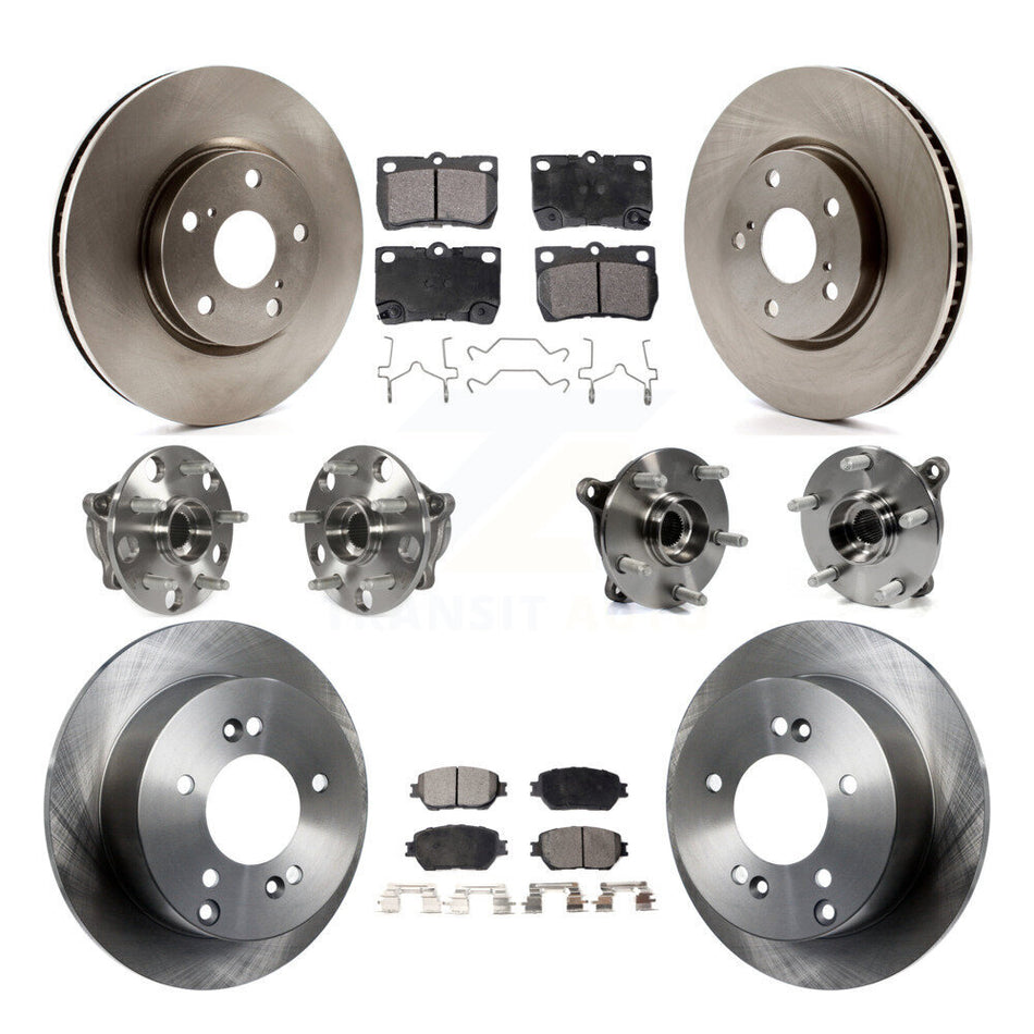 Front Rear Hub Bearings Assembly Disc Brake Rotors And Semi-Metallic Pads Kit (10Pc) For Lexus IS250 Vehicles Built USA Market KBB-116558