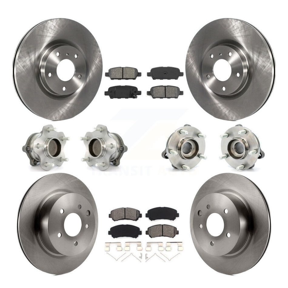 Front Rear Hub Bearings Assembly Disc Brake Rotors And Semi-Metallic Pads Kit (10Pc) For Nissan Maxima KBB-116569