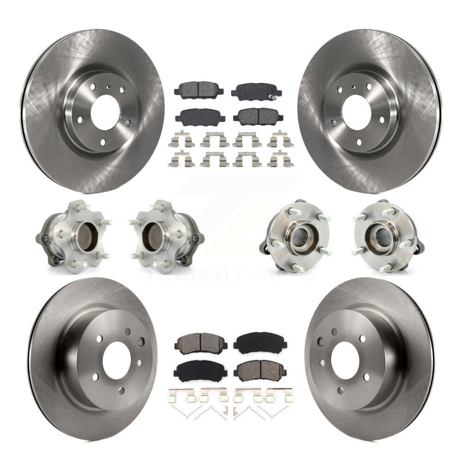 Front Rear Hub Bearings Assembly Disc Brake Rotors And Semi-Metallic Pads Kit (10Pc) For Nissan Maxima KBB-116569