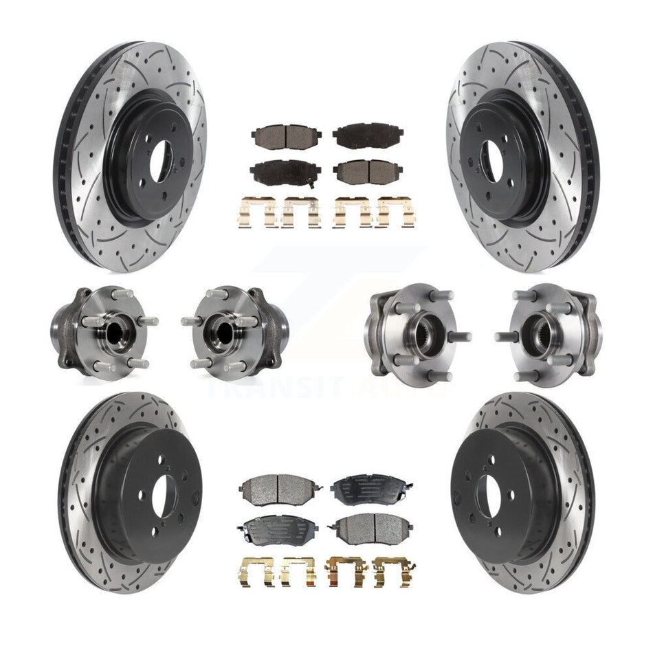Front Rear Hub Bearings Assembly Coated Disc Brake Rotors And Semi-Metallic Pads Kit (10Pc) For Subaru Forester 2.0L KBB-116579