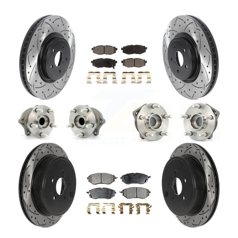 Front Rear Hub Bearings Assembly Coated Disc Brake Rotors And Semi-Metallic Pads Kit (10Pc) For Subaru Outback Legacy KBB-116585