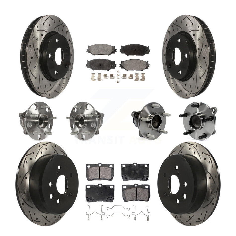 Front Rear Hub Bearings Assembly Coated Disc Brake Rotors And Semi-Metallic Pads Kit (10Pc) For Lexus IS250 KBB-116591