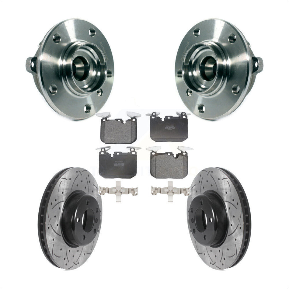 Front Hub Bearing Assembly With Coated Drilled Slotted Disc Brake Rotors And Semi-Metallic Pads Kit For BMW 428i xDrive Gran Coupe 228i 340i 435i KBB-116596