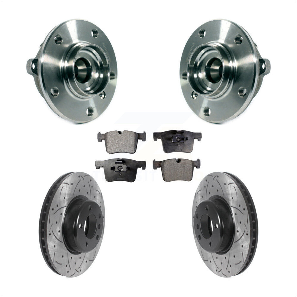 Front Hub Bearing Assembly With Coated Drilled Slotted Disc Brake Rotors And Semi-Metallic Pads Kit For BMW 335i xDrive 328i GT 435i Gran Coupe KBB-116597