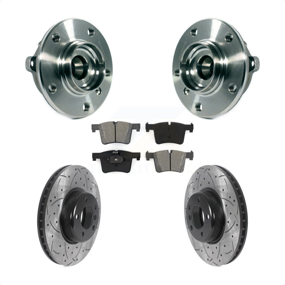 Front Hub Bearing Assembly With Coated Drilled Slotted Disc Brake Rotors And Semi-Metallic Pads Kit For BMW 335i xDrive 328i GT 435i Gran Coupe KBB-116614
