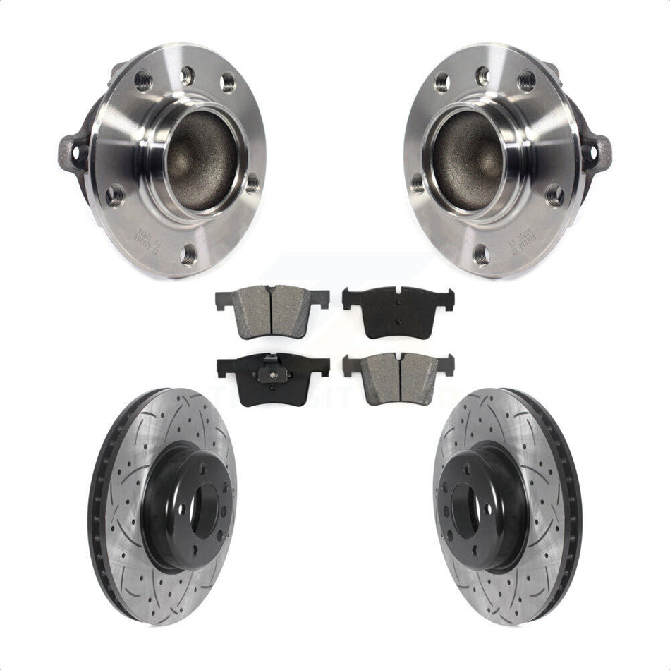 Front Hub Bearing Assembly With Coated Drilled Slotted Disc Brake Rotors And Semi-Metallic Pads Kit For BMW 435i 335i Gran Coupe Without Blue Painted Calipers KBB-116615