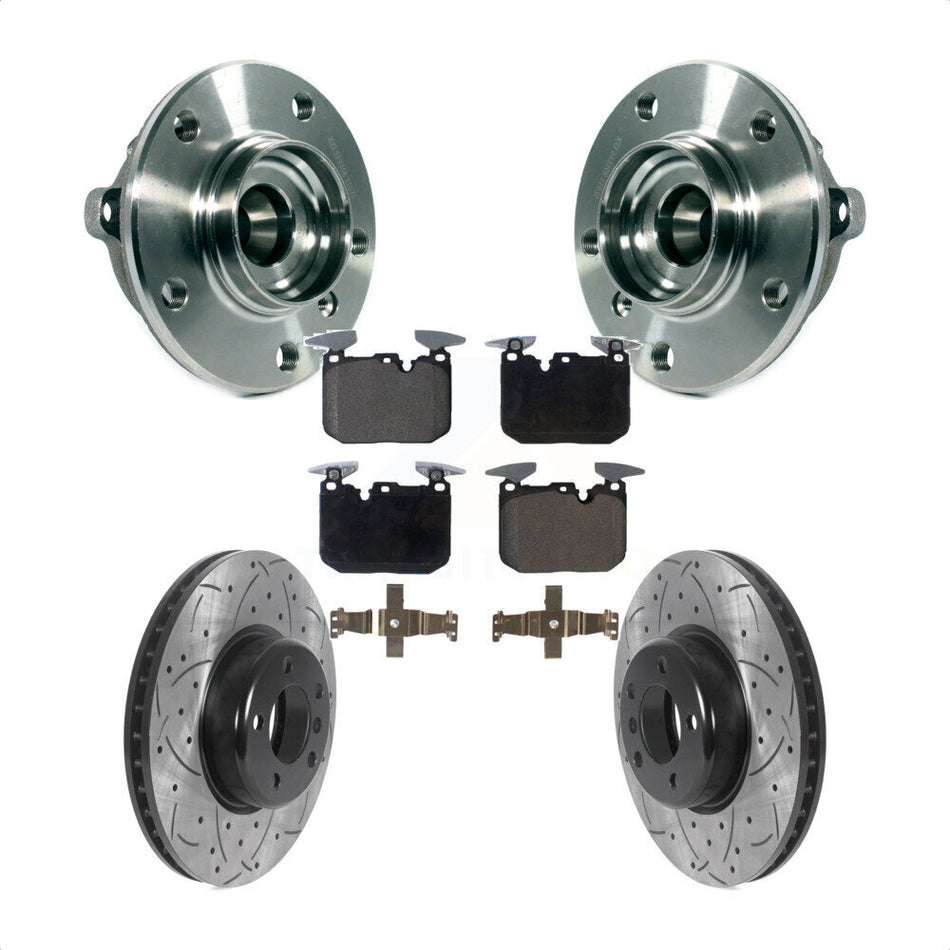 Front Hub Bearing Assembly With Coated Drilled Slotted Disc Brake Rotors And Ceramic Pads Kit For BMW 428i xDrive Gran Coupe 228i 340i 435i KBB-116625