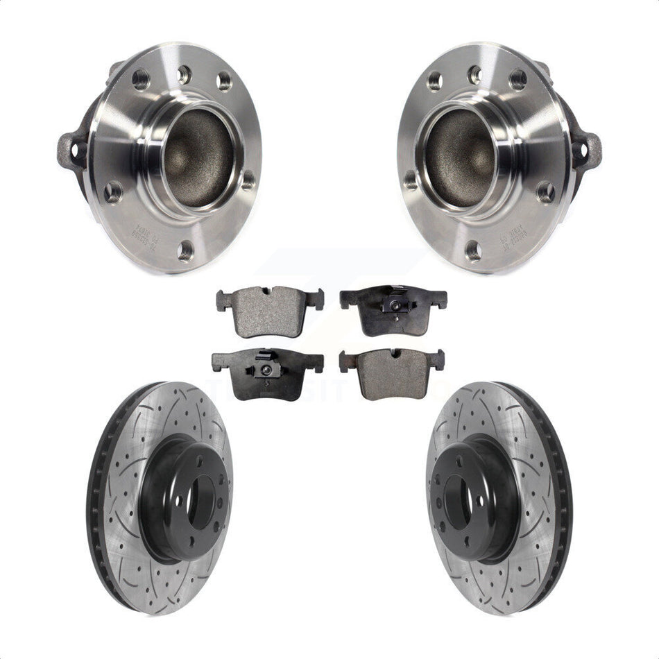 Front Hub Bearing Assembly With Coated Drilled Slotted Disc Brake Rotors And Ceramic Pads Kit For BMW 435i 335i Gran Coupe Without Blue Painted Calipers KBB-116628