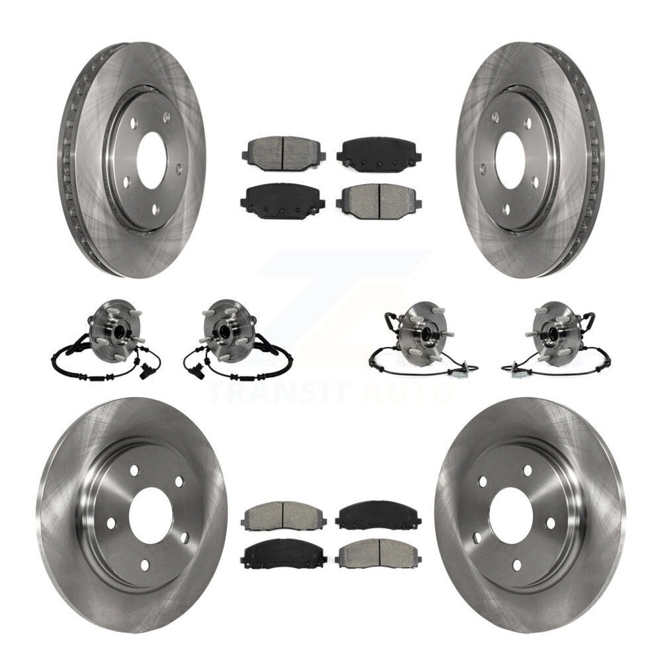 Front Rear Hub Bearings Assembly Disc Brake Rotors And Semi-Metallic Pads Kit (10Pc) For 2017-2018 Dodge Grand Caravan With Single Piston Caliper KBB-116717