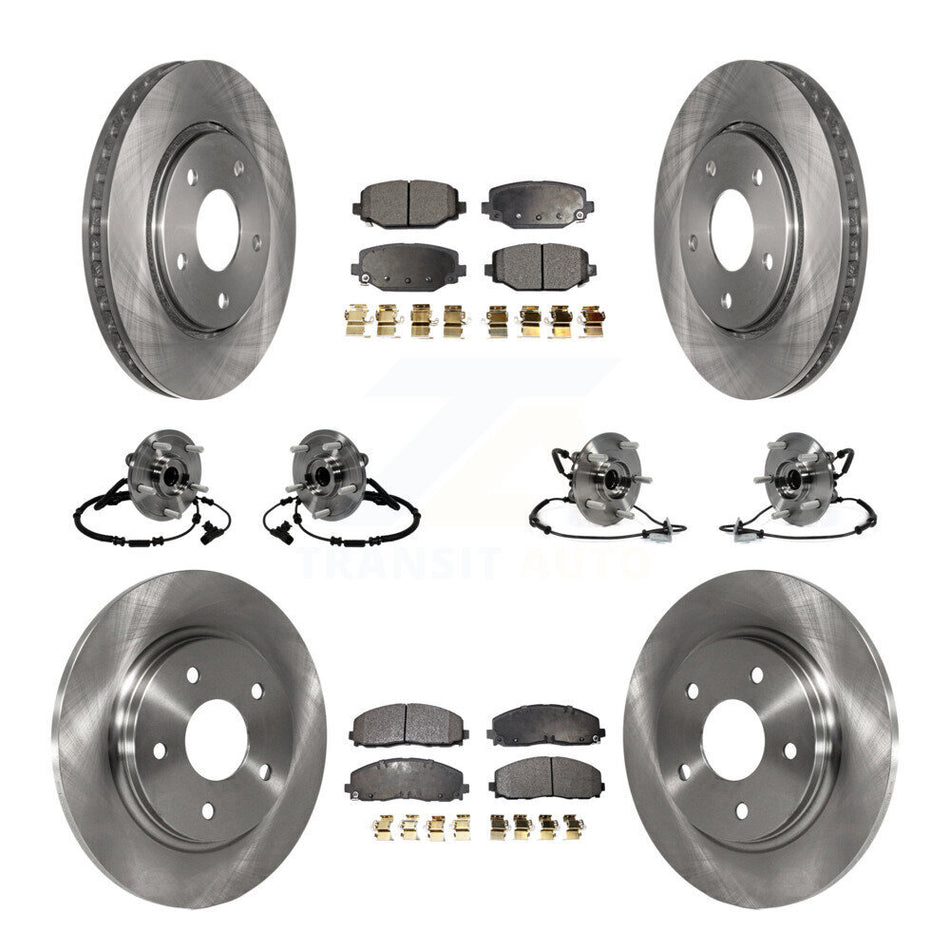 Front Rear Hub Bearings Assembly Disc Brake Rotors And Ceramic Pads Kit (10Pc) For 2017-2018 Dodge Grand Caravan With Single Piston Caliper KBB-116721