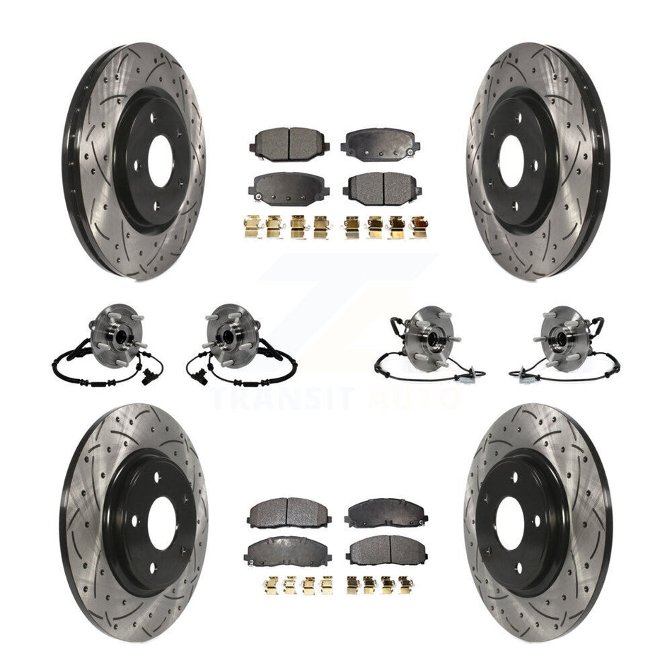 Front Rear Hub Bearings Assembly Coated Disc Brake Rotors And Semi-Metallic Pads Kit (10Pc) For Dodge Grand Caravan Chrysler Town & Country Ram C/V Volkswagen Routan KBB-116724