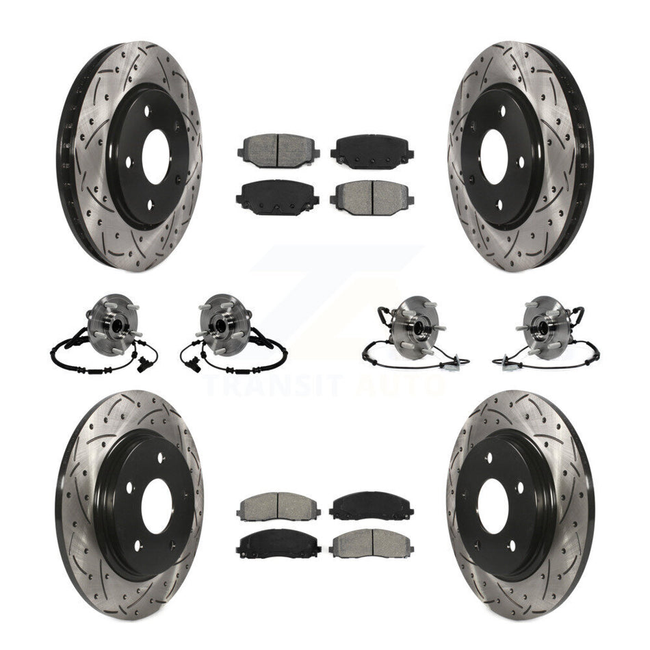 Front Rear Hub Bearings Assembly Coated Disc Brake Rotors And Semi-Metallic Pads Kit (10Pc) For 2017-2018 Dodge Grand Caravan With Single Piston Caliper KBB-116728