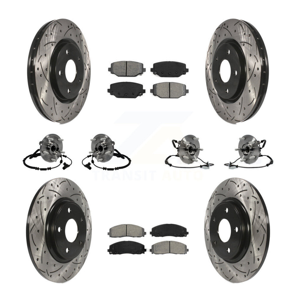 Front Rear Hub Bearings Assembly Coated Disc Brake Rotors And Semi-Metallic Pads Kit (10Pc) For Dodge Grand Caravan Chrysler Town & Country Ram C/V Volkswagen Routan KBB-116729