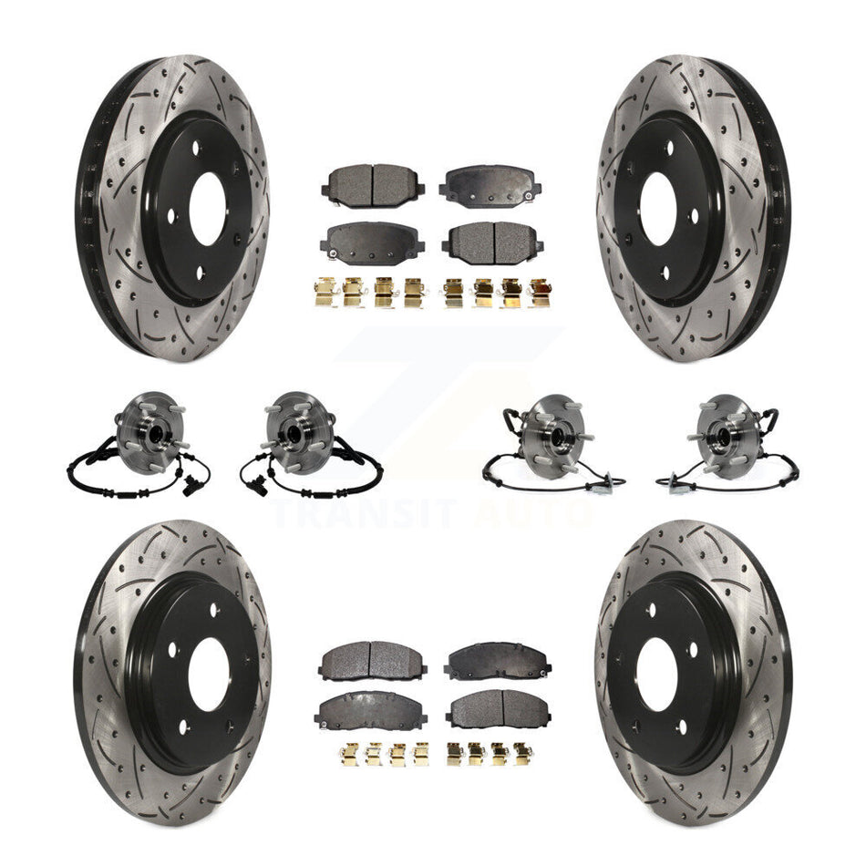 Front Rear Hub Bearings Assembly Coated Disc Brake Rotors And Ceramic Pads Kit (10Pc) For 2017-2018 Dodge Grand Caravan With Single Piston Caliper KBB-116737
