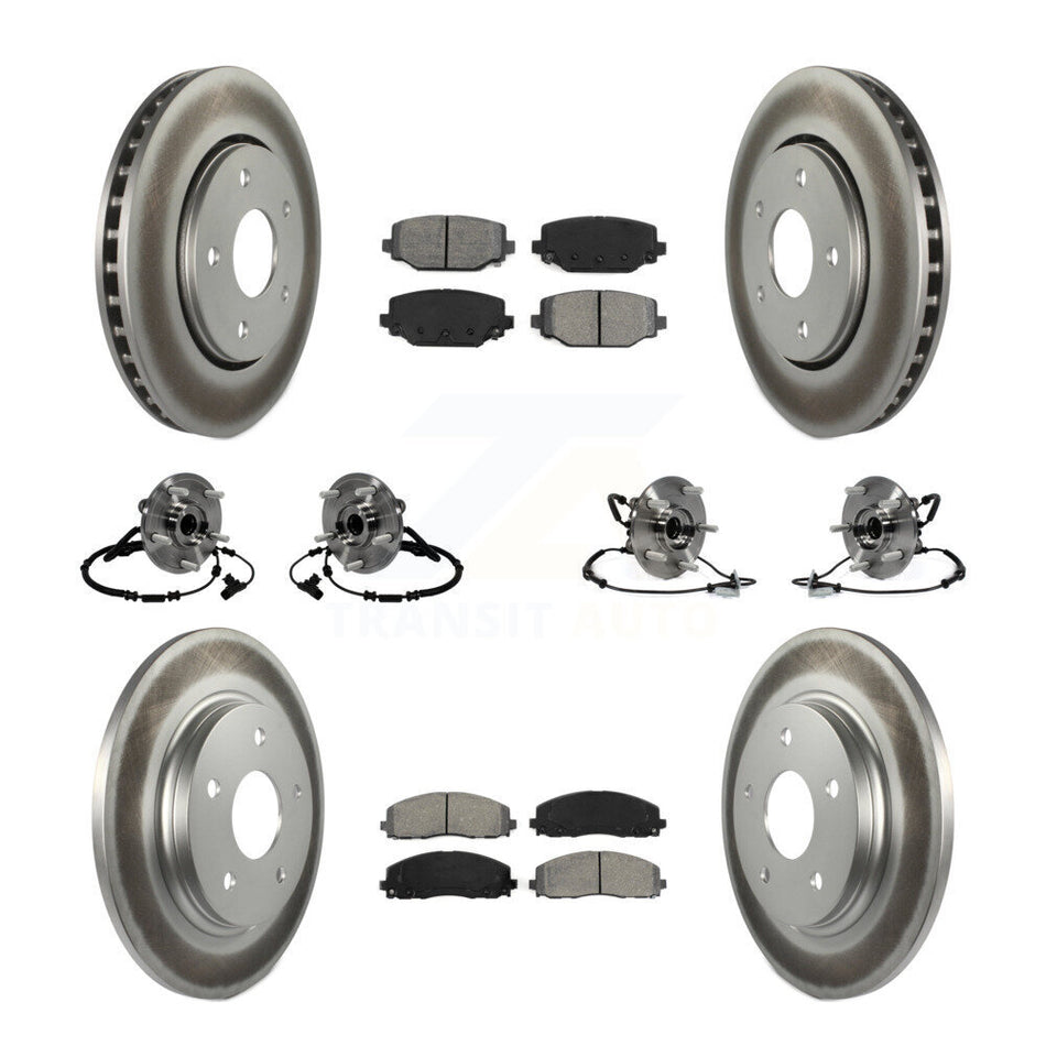 Front Rear Hub Bearings Assembly Coated Disc Brake Rotors And Semi-Metallic Pads Kit (10Pc) For 2017-2018 Dodge Grand Caravan With Single Piston Caliper KBB-116746