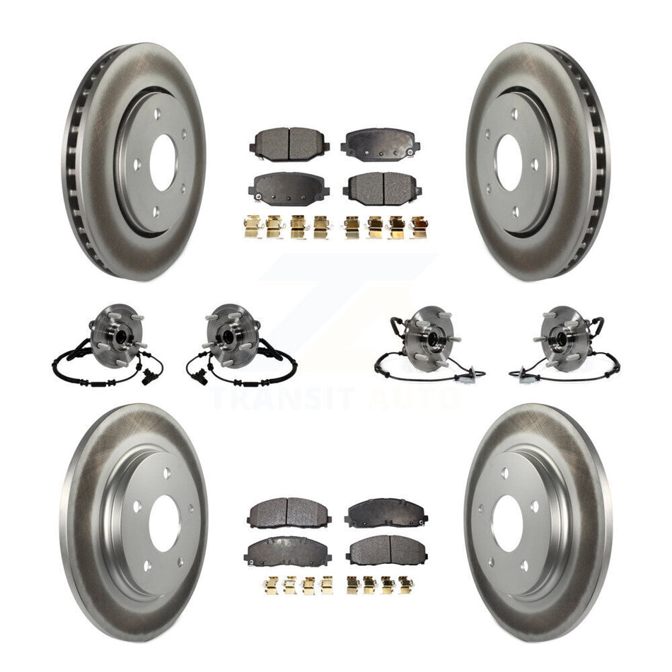 Front Rear Hub Bearings Assembly Coated Disc Brake Rotors And Ceramic Pads Kit (10Pc) For 2017-2018 Dodge Grand Caravan With Single Piston Caliper KBB-116748
