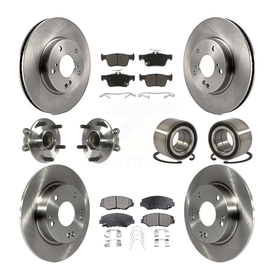 Front Rear Wheel Hub Bearings Assembly Disc Brake Rotors And Semi-Metallic Pads Kit (10Pc) For Honda Civic KBB-116753
