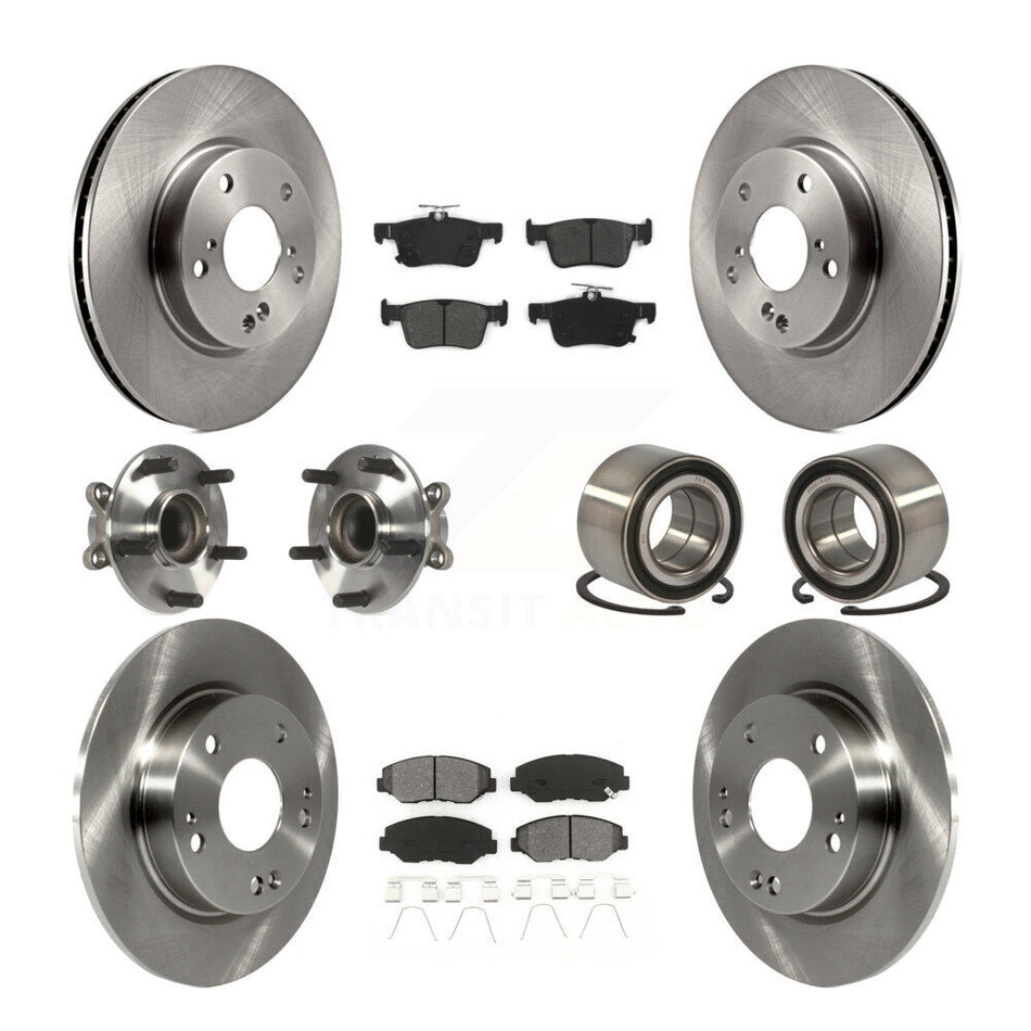 Front Rear Wheel Hub Bearings Assembly Disc Brake Rotors And Semi-Metallic Pads Kit (10Pc) For Honda Civic KBB-116755